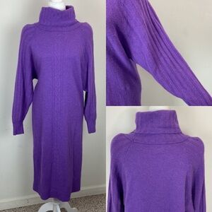 Vintage Compositions Purple Lambs Wool Angora Midi Sweater Dress Oversized